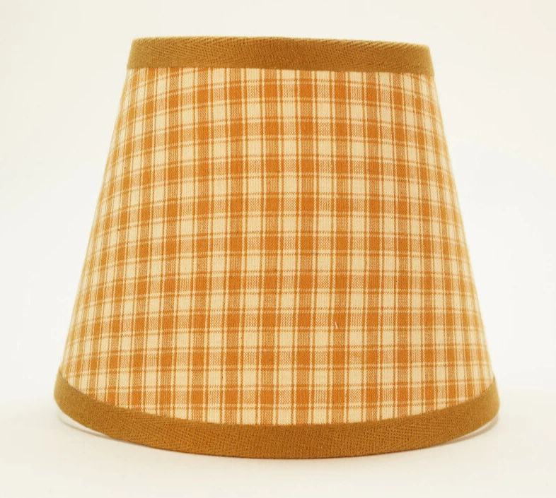 Country Primitive Honey Brown Small Plaid Homespun Fabric Lampshade Lamp Shade - Image 1 of 1