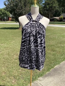 Michael Kors Women’s Black, White & Gray Sleeveless Halter Top/Blouse Size L - Picture 1 of 7