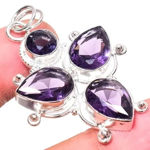 Purple Amethyst Gemstone Handmade 925 Sterling Silver Jewelry Pendant Size-2" - Picture 1 of 3