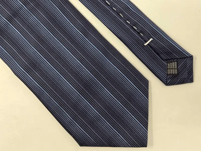 GENESIS LUXE РУЧНОЙ РАБОТЫ ИТАЛИИ ШЕЛКОВЫЙ ГАЛСТУК СИНИЙ СЕРЫЙ ПОЛОСКИ ЖАККАРД РОСКОШЬ 4 «X 59» - Изображение 1 из 3