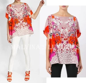 ROBERTO CAVALLI BLOUSE TOP GARDEN OF EDEN FLORAL PRINT SILK  T-SHIRT IT 40 US 4 - Picture 1 of 14