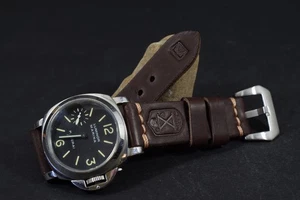 UHRENARMBAND 26 24 MM BRAUN XMAS III ECHT VINTAGE GLATT LEDER MASTRAP F. PANERAI - Picture 1 of 14