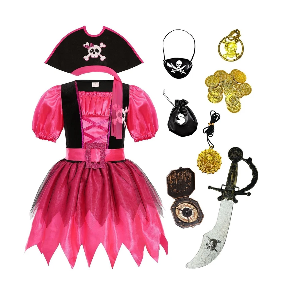Niñas Disfraz de Pirata Niños con Accesorios Fiesta de Halloween Vestir... Envío Rápido Foto 1 de 4
