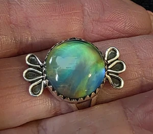 Ethiopian Opal Ring 925 Sterling Silver Size 8.75 with Unique Band Detail #124 - Bild 1 von 7