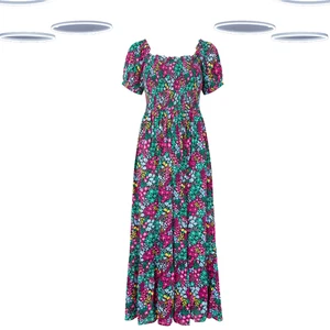 Ex Joe Browns Women's Short Sleeve Floral Shirred Maxi Dress in Black - Picture 1 of 5