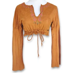 Vintage Baby Phat Y2K Kunstleder groß Blumen bestickt Boho Hippie Crop Top - Bild 1 von 9