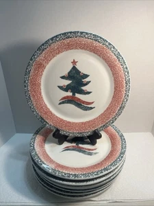 8–Gibson Christmas Star Replacement Spongeware 10” Diner Plates 3020 - Picture 1 of 9