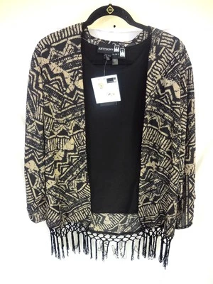Antthony "Nora" Fringe Cardigan and Tee Set - S - Blk/Dk taupe Multi - 4E03H - Image 1 of 4