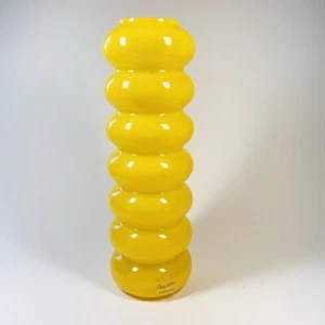 Jarrón vintage de vidrio con aro amarillo Ikea SOLSTRALE diseñado por Anne Nilsson - Imagen 1 de 7