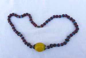Vintage Morocco Berber Ethnic Beads Coral Turquoise Necklace & Agate Yellow Pend - Picture 1 of 9