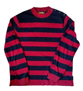 Ralph Lauren Rugby 2004 Sweater Cotton Maroon Blue Striped Buttons Crewneck 2XL - Picture 1 of 3