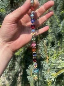 Chuck Clemency STS 925 Rainbow Large Oval Multi-gemstone Tennis Bracelet, 6.75” - Picture 1 of 7
