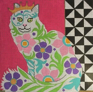 Needlepoint Handpainted Amanda Lawford Graphic Cat 12x12 - Picture 1 of 1