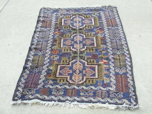"Alfombra oriental vintage tejida a mano afgana baluchi triple medallón geométrica 43x80" - Imagen 1 de 12