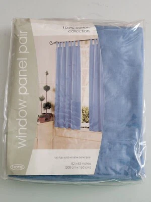 2004 Target Home Blue Cotton Tab Top Solid Window Panel Pair - 82” x 63” New NIP - Image 1 of 4