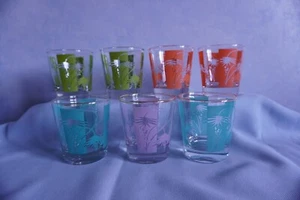 Bartlett Collins Tropic set of 7 Old Fashioned Whiskey glasses Tiki palms - Picture 1 of 13