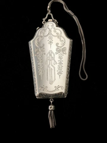 Antique Art Deco Sterling Silver Miniaudiere Case with Mesh Chain Cover