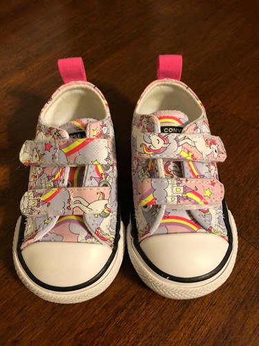 Scarpe unicorno Converse All Star con cinturini ad anello taglia 3 neonato bambino in perfette condizioni!
