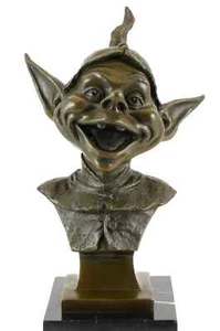 Bronze Goblin Head Sculpture – Signed Juno – Fantasy Art Bust on Marble Base - Picture 1 of 7