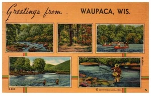 Vintage 1945 Grüße aus Waupaca Wisconsin Postkarte - P45 - #19 - Bild 1 von 2