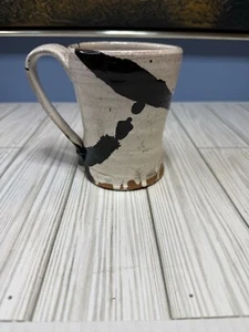 Art Pottery Stoneware 4 x 5” Mug Cup Hand Thrown Drip Glaze Accent Cream Black - Picture 1 of 7