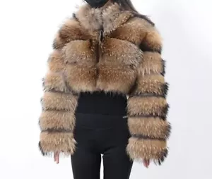 Women Real Fur Cropped Stand Collar Coat Warm Jacket Winter Outwear Streetwear - Picture 1 of 1