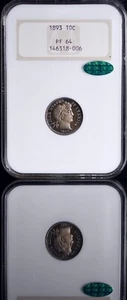 1893 10C Barber Dime ~ Neon Purple Toned PRE: CAMEO Grading ~ NGC PF64 - Picture 1 of 6