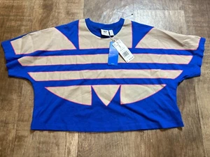 Camiseta Adidas De Gran Tamaño Para Mujer Pequeña Azul Real Grande Frontal Completo Logo Grande TRF Camiseta - Imagen 1 de 6