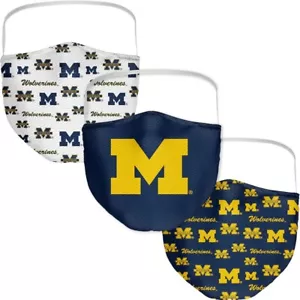 3 Pack Michigan Wolverines Licensed NCAA Washable Resuable Face Mask Cover - Picture 1 of 6