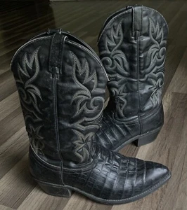 Crocodile Western Cowboy Boots Sz 11D Black (Acme) Mens - Picture 1 of 13