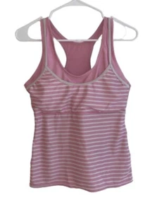 Women’s Pink and White Striped Swim Top Racerback Tankini Size Medium - Picture 1 of 3