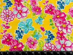 Tina Scrap 9"x21" Yellow Spring Easter Flower Pastel Butterfly Cotton FABRIC - Picture 1 of 1