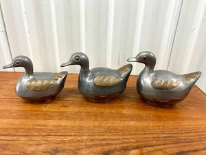 3 x Vintage Pewter & Brass Duck Boxes Made In Hong Kong - Picture 1 of 10