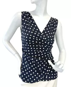 DOLCE & GABBANA Silk Sleeveless Draped Top Blouse 38 2 Black White Polka Dot - Picture 1 of 6