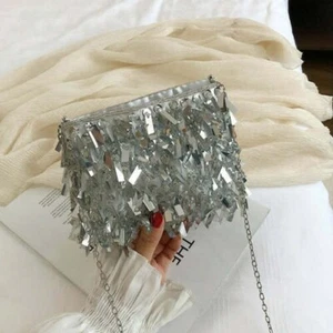Women's Small Sequined Evening Crossbody Clutch Handbag - Picture 1 of 11