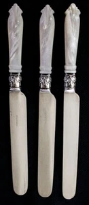 Set of 3 Mother of Pearl Antique Dinner Knives Unmarked - Picture 1 of 3