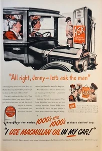 1947 Macmillan Oil Vintage anuncio muy bien Jenny let ask the man - Imagen 1 de 1