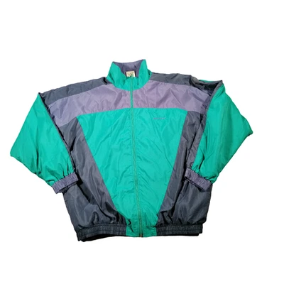 New Image Shell Jacket Large Green Purple Lined Full Zip Vintage 90s Festival - Image 1 of 4