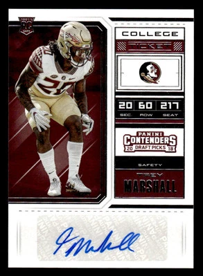 2018 Panini Contenders Draft #252 Trey Marshall Rookie AUTO Florida State - Image 1 of 2