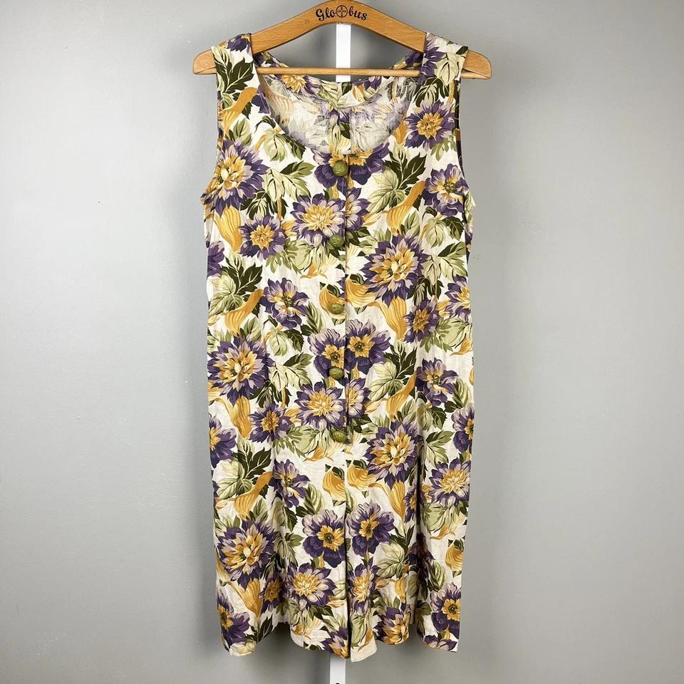 Bermuda Romper Feminina Vintage Feito à Mão Uma Peça Média? Floral dourado verde roxo - Imagem 1 de 4