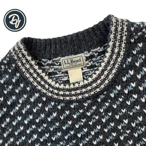 Mint! M LL Bean Charcoal Grey / Blue Nordic Fair Isle Knit Crew Neck Sweater - Picture 1 of 11