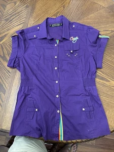 Top Coogi para mujer con botones púrpura dorado talla 2x - Imagen 1 de 8