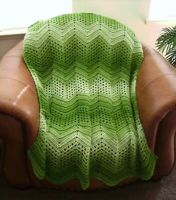  NEW HAND CROCHET RIPPLE SHADES OF GREEN  MULTI AFGHAN LAP BLANKET THROW - Image 1 of 4