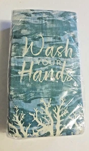 Guest Napkins Wash Your Hands Blue Coral Coastal Ocean 36 Count 3ply - Picture 1 of 2