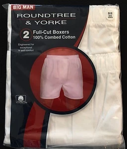 Men's Roundtree & Yorke White Full-Cut Boxers 2 Pack Size 52 NEW 100% Cotton $28 - Bild 1 von 4