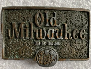 Vintage Belt Buckle Old Milwaukee Beer Advertising Bronze 1970s Great Patina - Picture 1 of 8