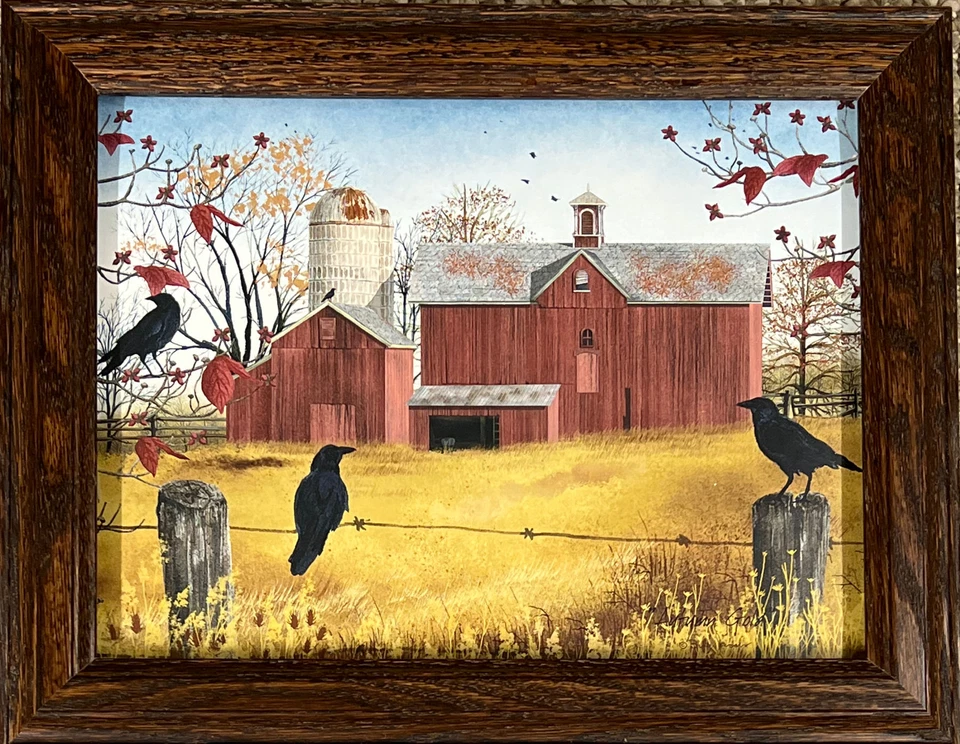 Billy Jacobs Autumn Gold crow Farm Art Print-Framed 14.5 x 11.5 - Image 1 of 1