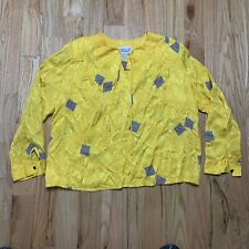Vintage 80s Mister C Silk Yellow Checkerboard Blouse Womens 18
