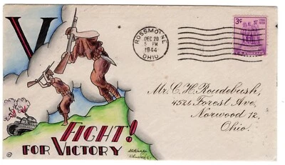 Dorothy Knapp Hand Painted Cachet #15 - WWII Patriotic 1944 "Fight for Victory" - Image 1 of 2