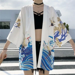 Women Men Kimono Jacket Retro Coat Japanese Casual Cardigan Haori Yukata Unisex - Picture 1 of 14